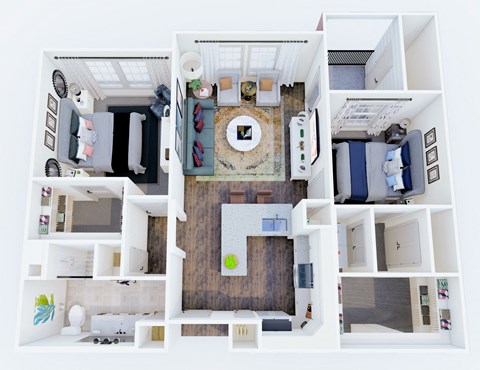 Floor plan for 2 beds, 1 bath, 986 sqft